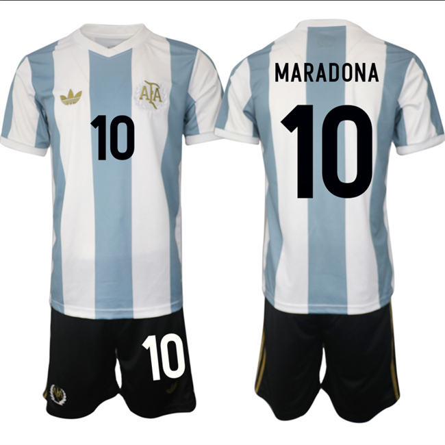 Men's Argentina #10 Diego Maradona White/Blue 2024-25 50th Anniversary Home Soccer Jersey Suit